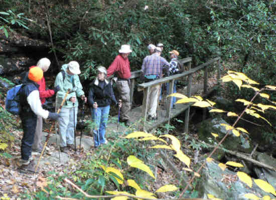 Crossing the foot-bridge at Becky Branch.
