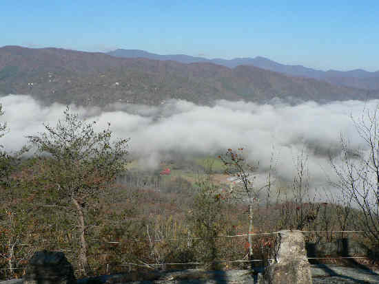 We arrive at Lookoff Mountain and find a morning cloud still in the valley below.