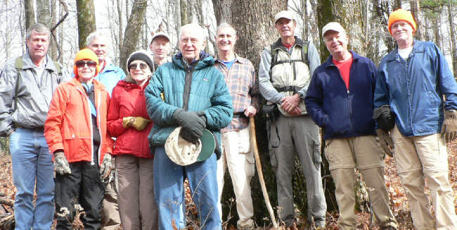 The OFHC gang for today's hike. (l-r) Chuck Crisp, Donna Presley, Dick Metzgar, Geri Whitaker, Phil Brownrigg, David Whitaker, Dan Ross, Pom Sinnock, Dave Standard, Tony Presley.