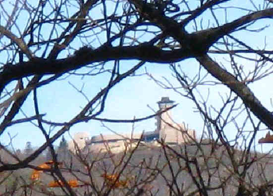 Zooming in with the digital camera, we get a good view of the Brasstown Visitors Center.