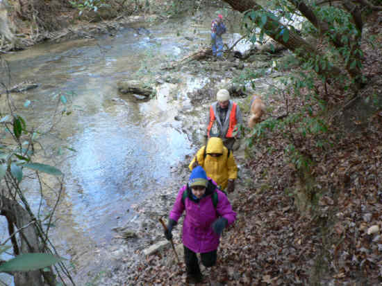 Here, the trail is on the edge of the river.