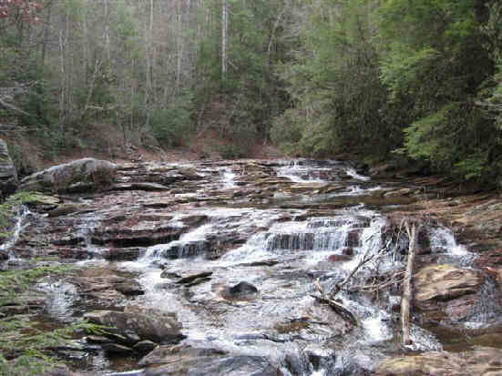 The shoals just above the waterfall.