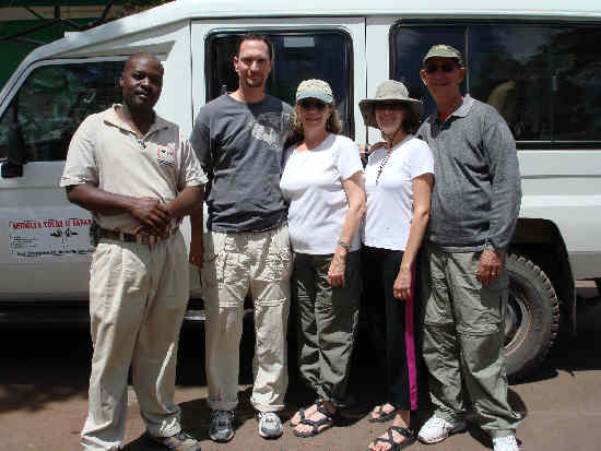 Guide Hashim with Dan, Wanda, Leigh Ann and Wayne as we exit Ngorongoro Crater prior to our departure from Africa, the ending of a wonderful family adventure.