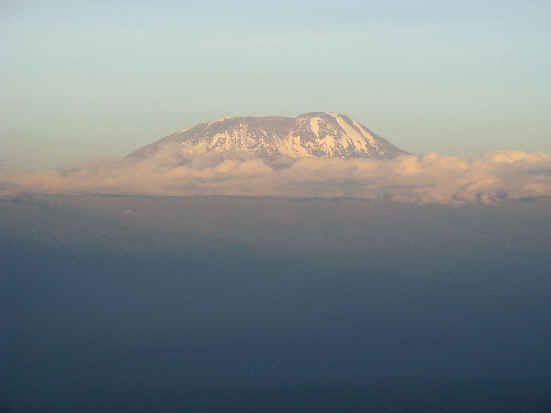 Awesome view of Mt. Kilimanjaro from the camp after day one of the trek. They were at 2500 meters (8,204 ft.).