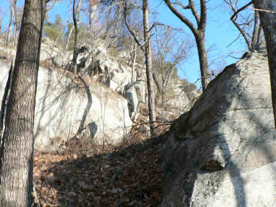 Here, we are nearing the top of Currahee. We pass by lots of huge boulders.