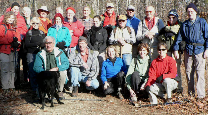 The OFHC gang for today's hike (l-r front) Bill Hunt, Jet "the trail dog", Chuck Crisp, Wanda Miller, Ashlie Gammill, and Karen Brown. (l-r standing) Carole Wintle, Bob Thompson, June Bellamy, Pam Euliss, Wayne Miller, Leigh Ann Miller, John Bellamy, Bob Presley, Dan Ross, Linda Johnson, Pom Sinnock, Vic Robson, Joe Raguckas, Jack Jacobi, Doug Russell, and Tony Presley.