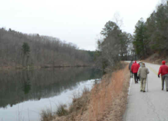 Here, the trail follows the road for a short distance.