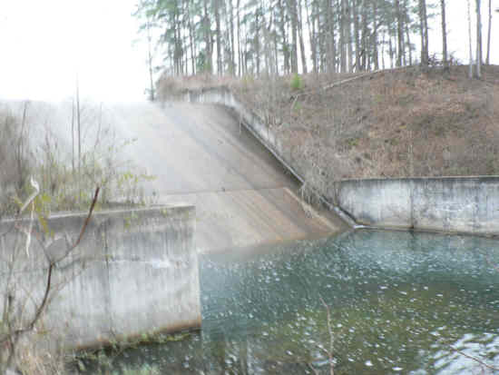 The trail passes below the dam of Lake Russell.