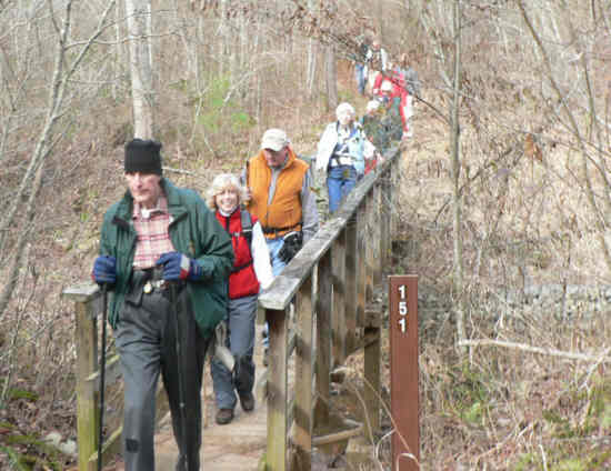 Crossing the foot-bridge at Farmers Bottom.