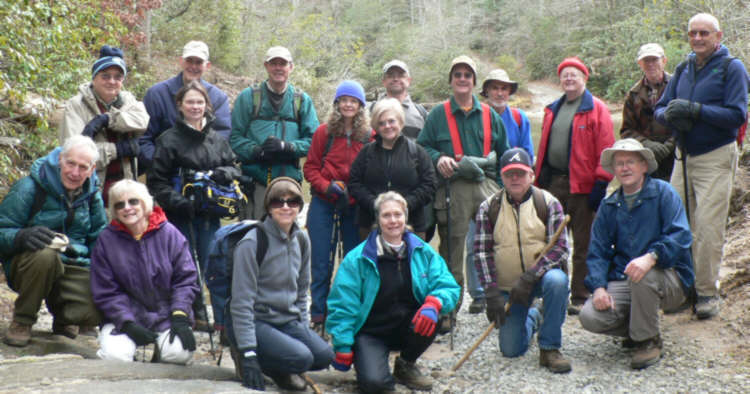 The OFHC gang for today's hike (l-r front)David Whitaker, Geri Whitaker, Donna Presley, Wanda Miller, Vic Robson, Tony Presley (l-r Standing) Doug Russell, Linda Johnson, Bob Thompson, Pom Sinnock, Carole Wintle, Faye Sisson, Russell Burken, Wayne Miller, Jack Sander, Bob Presley, Phil Brownrigg, Jack Jacobi.
