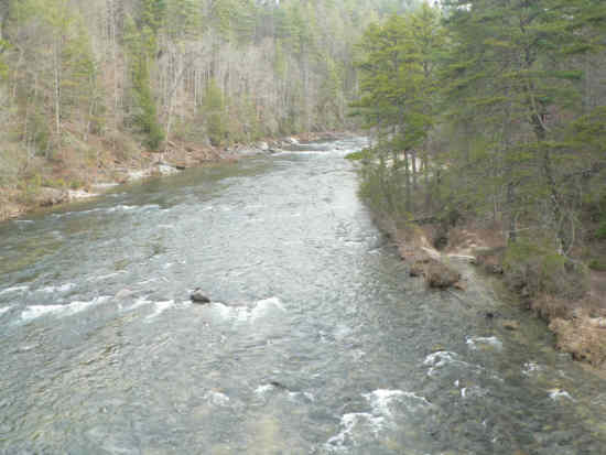 Looking up the river from the bridge.