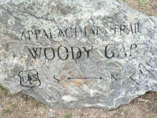 The rock trail marker at Woody Gap.