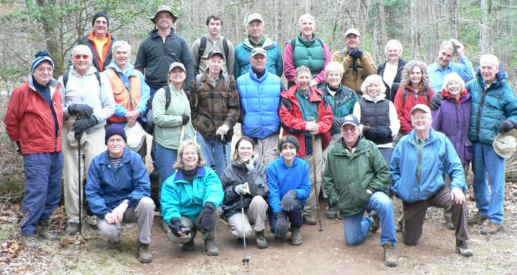 The OFHC gang for today's hike! (front l-r) Tony Presley, Wanda Miller, Linda Johnson, Donna Presley, Vic Robson, Bob Presley. (Middle l-r) Doug Russell, Jack Jacobi, Dick Metzgar, Greta Driggers,Phil Brownrigg, Joe Raguckas, Bruce O'Connor, Jeanne O'Connor, Pam Euliss, Carole Wintle, Geri Whitaker, David Whitaker. (Back l-r) Wayne Miller, Russell Burken, Robert Anderson, Bill Hunt, John Bellamy, Pom Sinnock, Faye Sisson, Dan Ross.