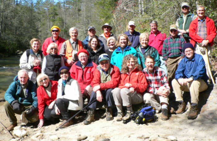 The OFHC gang for today's hike. (l-r front) David Whitaker, Geri Whitaker, Donna Presley, Bob Presley, Doug Russell, Carole Wintle, Bruce O'Connor, Tony Presley. (middle ladies) Greta Driggers, Pam Euliss, Linda Johnson, Faye Sisson, Wanda Miller, Jeanne O'Connor. (Back)Pom Sinnock, Dick Metzgar, Joe Raguckas, Wayne Miller, Bob Thompson, Chuck Crisp, Vic Robson, Bill Hunt, Dan Ross.