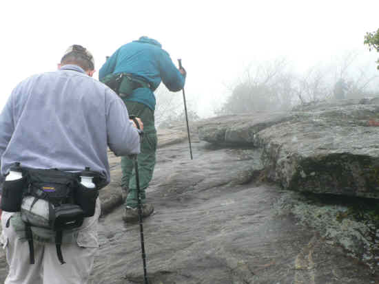 The wet rocks were slippery in some spots. .