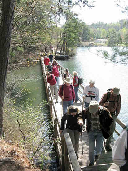 Crossing the foot-bridge on Tallulah Falls Lake.