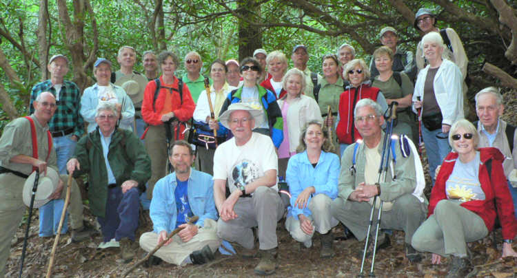 The OFHC gang for today's hike. (l-r front) Wayne Miller, Vic Robson, Bruce O'Connor, Tony Presley, Wanda Miller, Bill Hunt, Geri Whitaker and David Whitaker. (l-r back) Phil Brownrigg, Jeanne O'Connor, John Bellamy, Dan Ross, Carole Wintle, Jack Jacobi, Linda Johnson, Doug Russell, Donna Presley, Bob Thompson, Carole Raguckas, Faye Sisson, Joe Raguckas, Gretta Driggers, Dick Metzgar, Pam Eullis, Deena Johns, Pom Sinnock, Char Sinnock and John Ray.