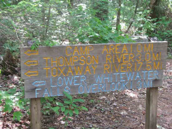 The sign says 1.3 miles to Lower Whitewater Falls.