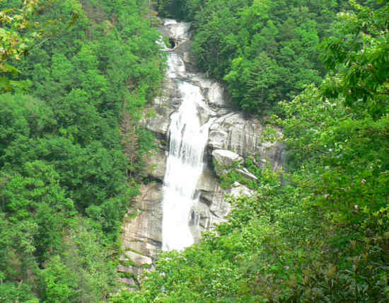 Spectacular Lower Whitewater Falls. Notice the round cave near the top of the falls.