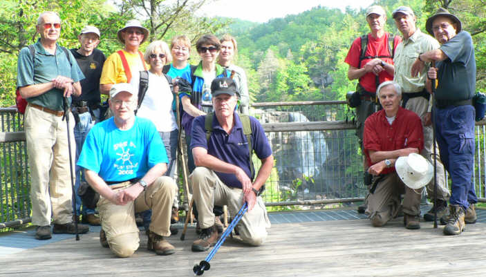 The OFHC gang for today's hike (l-r front) Tony Presley, Chuck Crisp and Dick Metzgar. (l-r standing) Jack Jacobi, Phil Brownrigg, Wayne Miller, Pam Euliss, Deena Johns, Donna Presley, Greta Driggers, Pom Sinnock, Joe Raguckas and Doug Russell.