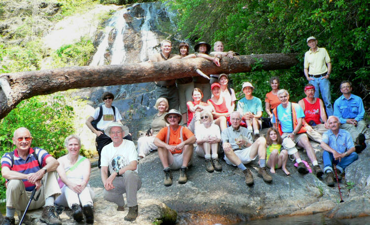The OFHC gang for today's hike. (l-r front)Jack Jacobi, Lynn Saporito, Tony Presley, Wayne Miller, Geri Whitaker, David Whitaker, Hannah Shew, Dick Metzgar, Phil Achey. (l-r middle)Donna Presley, Faye Sisson, Linda Johnson, Jeanne O'Connor, Wanda Miller, Karen Brown, Carole Wintle, Bruce O'Connor and Russell Burken. (l-r back) Charles Birdsong, Joan Birdsong, Gretta Driggers, John Bellamy and Phil Brownrigg.