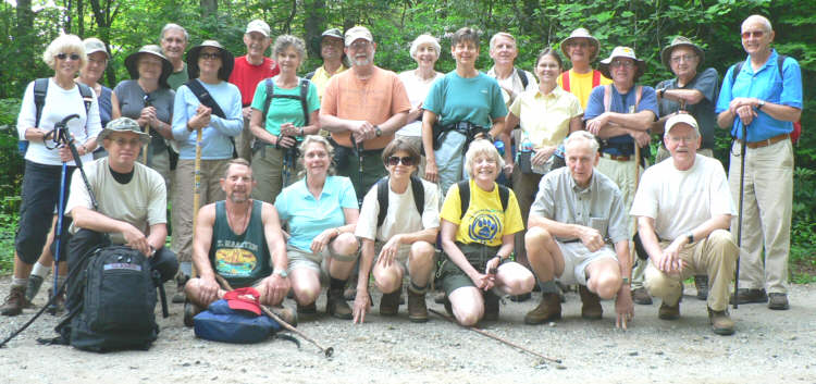 The OFHC gang for today's hike. (l-r front)Thomas Bowers, Bruce O'Connor, Wanda Miller, Donna Presley, Geri Whitaker, David Whitaker and Tony Presley. (l-r middle) Pam Euliss, Jeanne O'Connor, Deena Johns, Greta Driggers, Carole Wintle, Bob Magee, Karen Brown, Linda Johnson, Vic Robson, Doug Russell and Jack Jacobi (l-r back) Dan Ross, Bob Thompson, Russell Burken, June Bellamy, John Bellamy and Wayne Miller.