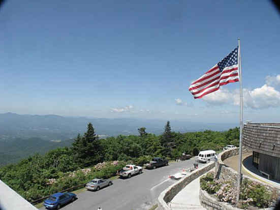 Looking down from the observation deck.