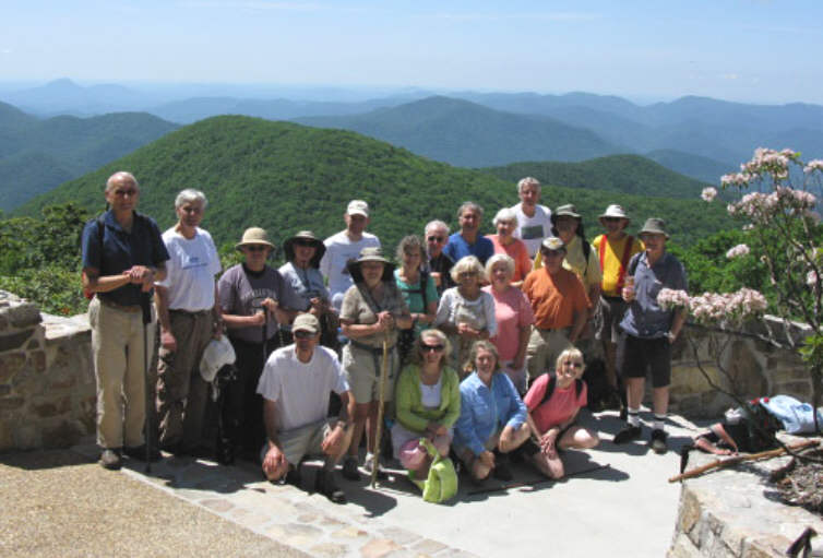 The OFHC gang for today's hike. (l-r kneeling) Pom Sinnock, Lynne Saporito, Wanda Miller and Geri Whitaker. (l-r standing)Jack Jacobi, Dick Metzgar, Thomas Bowers, Greta Driggers, Bob Thompson, Deena Johns, Carole Wintle, David Whitaker, Pam Euliss, Dan Ross, Faye Sisson, June Bellamy, John Bellamy, Vic Robson, Russell Burken, Wayne Miller and Peter Muir.