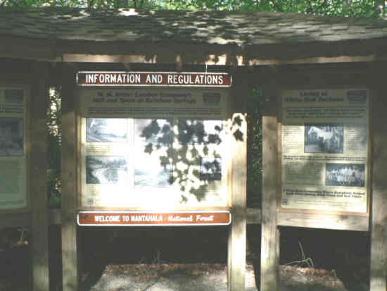 Information boards across from the parking lot.