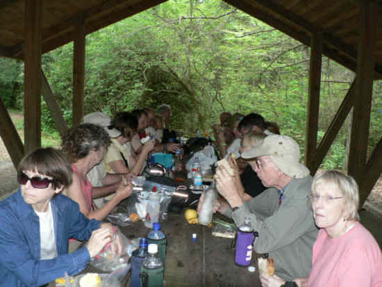 Lunchtime at the picnic shelter.