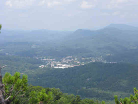 Looking down over Clayton, GA from Pinnacle Knob.