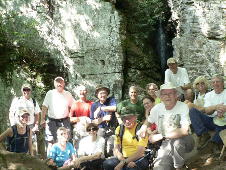 The OFHC gang for today's hike. (l-r front) Alice Metzgar, Wanda Miller, Donna Presley, Joe Metzgar and Tony Presley. (l-r back) Rick Porter, Dan Euliss, Wayne Miller, Doug Russell, Dan Ross, Linda Johnson, Carole Wintle, Pom Sinnock, Pam Euliss and Vic Robson.