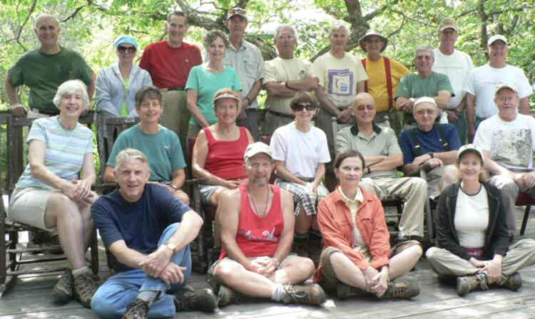 The OFHC gang for today's hike. (l-r front) John Bellamy, Bruce O'Connor, Linda Johnson and Leigh Ann Miller. (l-r middle) June Bellamy, Karen Brown, Jeanne O'Connor, Donna Presley, Jack Jacobi, Doug Russell and Tony Presley. (l-r back) Dan Ross, Lynne Saporito, Bob Thompson, Carole Wintle, Pom Sinnock, Bill Hunt, Dick Metzgar, Wayne Miller, Vic Robson, Chuck Crisp and Ric Porter.