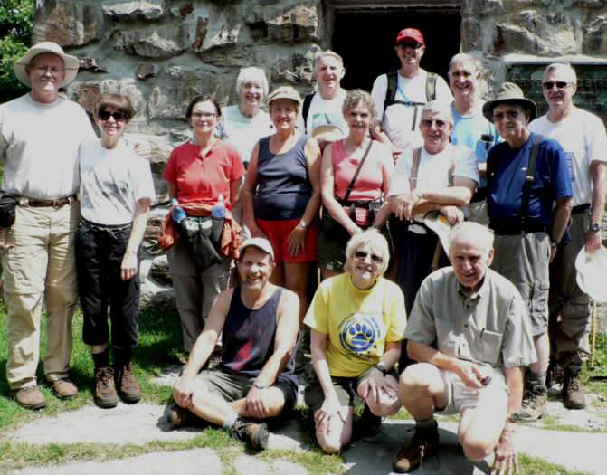 The OFHC gang for today's hike. (l-r front) Bruce O'Connor, Geri Whitaker and David Whitaker. (l-r standing) Tony Presley, Donna Presley, Linda Johnson, June Bellamy, Jeanne O'Connor, John Bellamy, Carole Wintle, Pom Sinnock,Vic Robson, Dan Ross, Doug Russell and Dick Metzgar.
