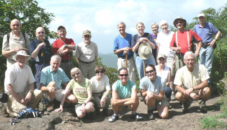 The OFHC gang for today's hike. (l-r front) Tony Presley, David Whitaker, Geri Whitaker, Donna Presley, (Jodee Shufelt and Diane Dwyer from Colorado), Lynne Saporito and Bill Hunt. (l-r standing) Jack Jacobi, Doug Russell, Dave Standard, George Otis, Dan Ross, John Bellamy, Dick Metzgar, June Bellamy, Wayne Miller and Phil Brownrigg.