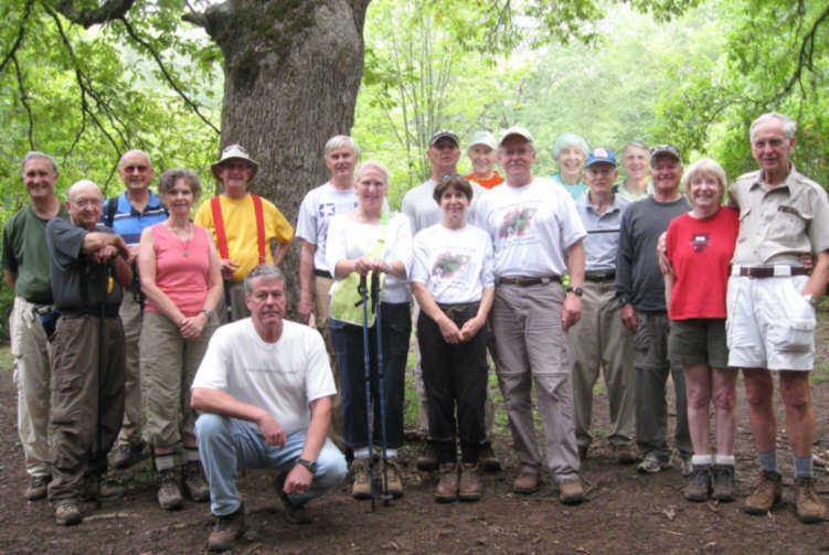 The OFHC gang for today's hike. (l-r front) Doug Russell, Carole Wintle, Chuck Crisp, Lynne Saporito, Donna Presley, Tony Presley, Geri Whitaker and David Whitaker. (l-r back) Dan Ross, Jack Jacobi, Wayne Miller, Dick Metzgar, Joe Raguckas, Bob Thompson, June Bellamy, George Otis, John Bellamy, Rick Porter.
