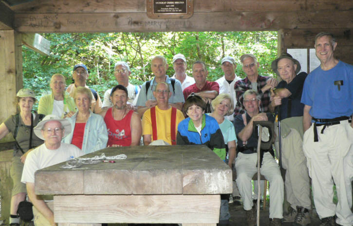 The OFHC gang for today's hike. (front) Carole Wintle, Tony Presley, Jeanne O'Connor, Bruce O'Connor, Wayne Miller, Donna Presley, Faye Sisson, Vic Robson. (standing l-r) Lynne Saporto, Russell Burken, Bill Hunt, Jack Jacobi, Chuck Crisp, Dave Standard, Joe Raguckas, Jack Slaton, Doug Russell and Dan Ross.