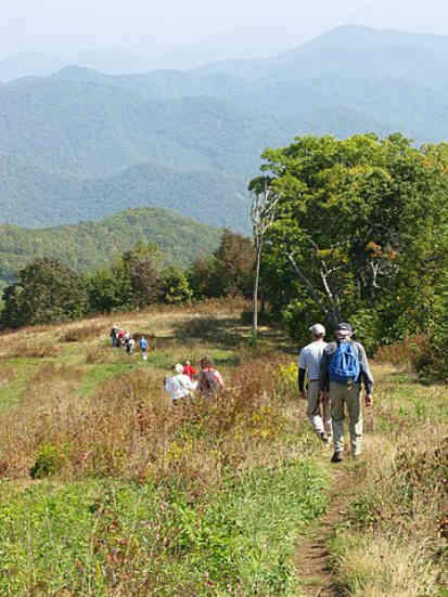 Headed back down the long grassy slope.