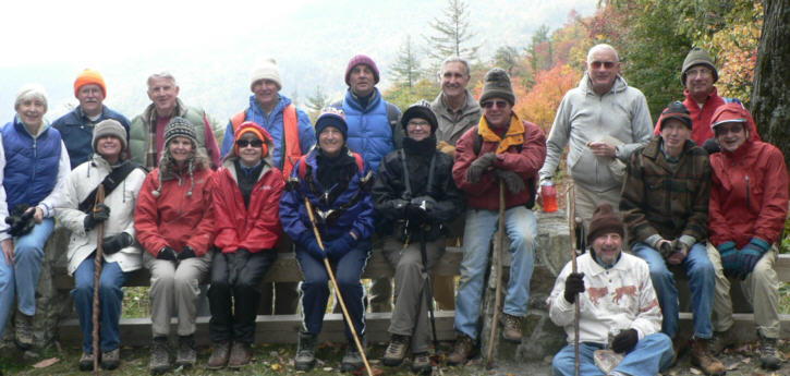 The OFHC gang for today's hike. (l-r seated) June Bellamy, Greta Driggers, Carole Wintle, Donna Presley, Jeanne O'Connor, Linda Johnson, Vic Robson, Bruce O'Connor, Phil Brownrigg and Doug Russell (l-r standing) Tony Presley, John Bellamy, Dick Metzgar, Joe Raguckas, Dan Ross, Jack Jacobi and Bill Hunt.