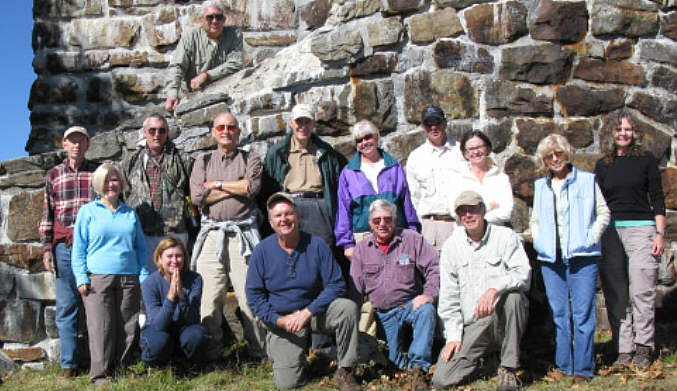 The OFHC gang for today's hike. (l-r front) Faye Sisson, Greta Driggers, Dave Standard, Vic Robson, Pom Sinnock, (l-r second row) Phil Brownrigg, Don Preece, Jack Jacobi, Bob Thompson, Carole Raguckas, Joe Raguckas, Linda Johnson, Pam Euliss and Carole Wintle. (top row) Bill Hunt.