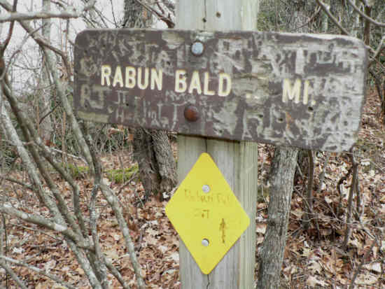 Marker at the gap below Rabun Bald. .7 miles to the top!