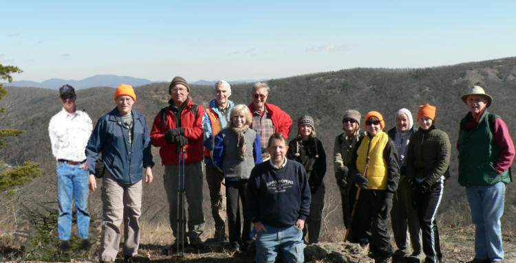 The OFHC gang for today's hike. (l-r) Joe Raguckas, Tony Presley, Bill Hunt, Dick Metzgar, Pam Euliss, Dan Ross, Bruce O'Connor, Carole Wintle, Greta Driggers, Donna Presley, Jeanne O'Connor, Meredith Dudley and John Bellamy.