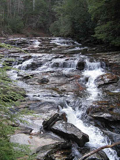 The rock shoals above the falls.