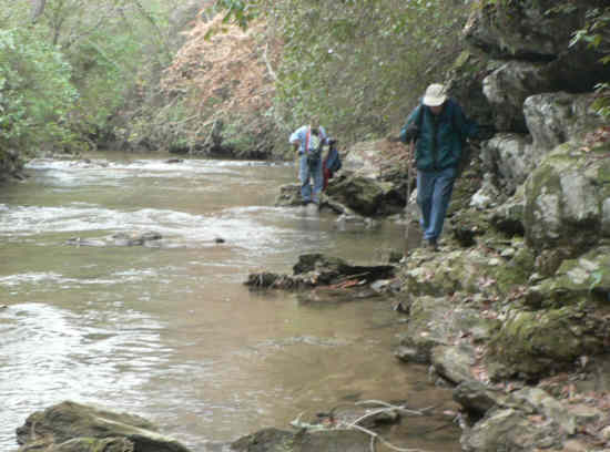 Careful rock hopping is required in one spot where the trail is on the river's edge.