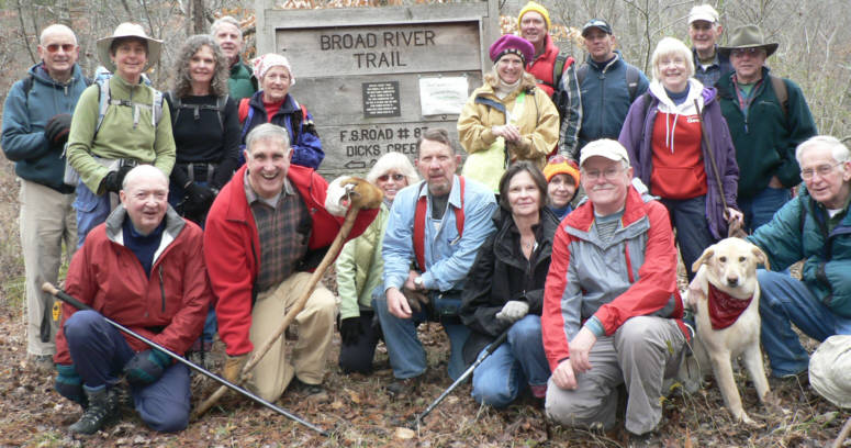 The OFHC gang for today's hike. (front l-r) Doug Russell, Dan Ross, Pam Euliss, Bruce O'Connor, Linda Johnson, Donna Presley, Tony Presley, Nugget and David Whitaker. (standing l-r) Jack Jacobi, Karen Brown, Carole Wintle, John Bellamy, Jeanne O'Connor, Lynne Saporito, Pom Sinnock, Joe Raguckas, Geri Whitaker, Bob Thompson and Vic Robson.