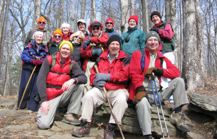 The OFHC gang for today's hike. (l-r front) Pom Sinnock, Bruce O'Connor and Bill Hunt. (l-r back) Jeanne O'Connor, Don Preece, Vic Robson, June Bellamy, Pam Euliss, Dave Standard, Doug Russell, Joe Raguckas, Dave Hinson and John Bellamy.