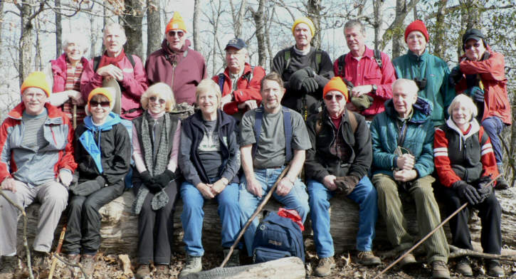 The OFHC gang for today's hike. (l-r front) Tony Presley, Donna Presley, Pam Euliss, Jeanne O'Connor, Bruce O'Connor, Vic Robson, David Whitaker and Geri Whitaker. (l-r back) June Bellamy, John Bellamy, Don Preece, Bill Hunt, Pom Sinnock, Chuck Crisp, Dave Hinson and Doug Russell.