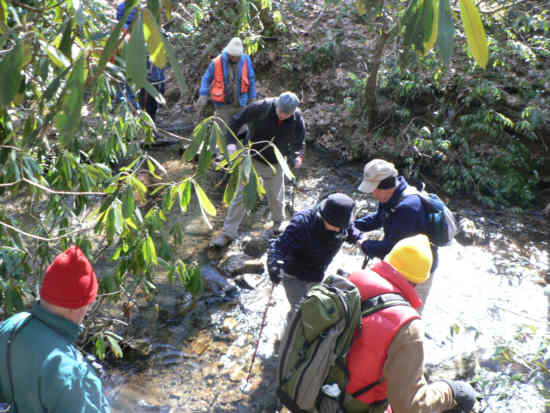 Tricky, slippery crossing of Bad Creek.