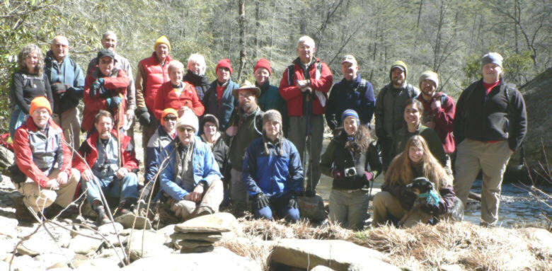 The OFHC gang for today's hike. (l-r front) Tony Presley, Bruce O'Connor, Donna Presley, Dick Metzgar, Linda Johnson, Josh Rood, Doug Clayton, Coral Bass, Aurora Ziobrowski, Lani Meyer & Lili "the trail dog" . (standing l-r) Carole Wintle, Jack Jacobi, Doug Russell, Dan Ross, Pom Sinnock, Jeanne O'Connor, Char Sinnock, Joe Raguckas, Dave Hinson, Bill Hunt, Dave Standard, Matt Wagner, Eric Thompson, Thomas Dunbar.