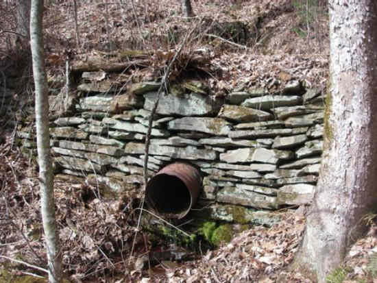 Here we are on the long flat portion of the trail. This portion is an old roadbed with lots of these stacked-stone culverts from the 1930's.